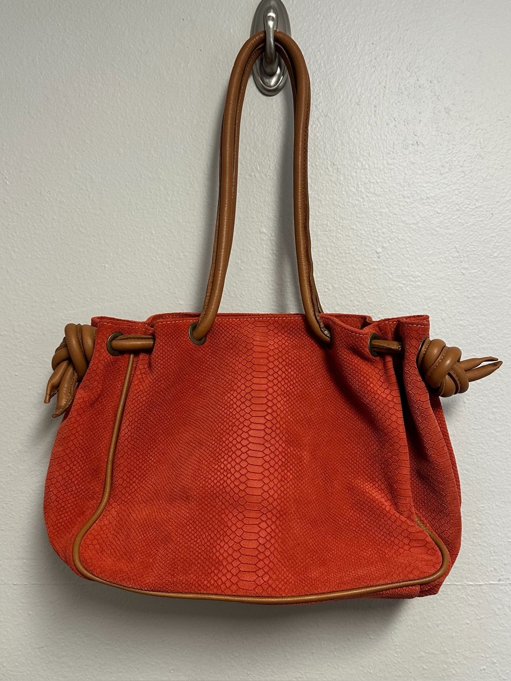 Sundance Orange Leather/Suede Snake Embossed Shoulder Bag Brown Strap Italy *